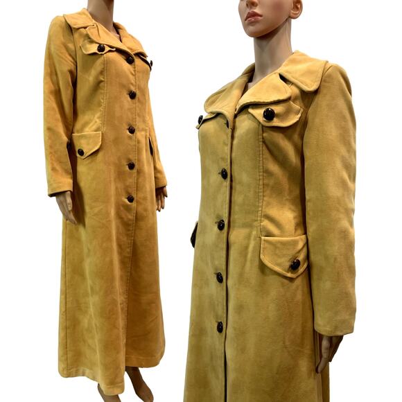 VTG 70s Mustard MOD Maxi Coat BOHO HIPPIE - Picture 3 of 16